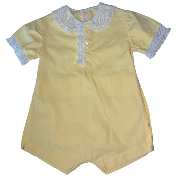 Miss L. Brogan Other - Miss L. Brogan Inc. New York Vintage Yellow Lace Cotton Romper Pearl Button Snap